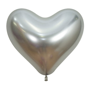 Sempertex 35cm Hearts Metallic Reflex Silver Latex Balloons 981 12PK Pack of 12
