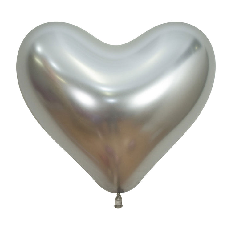 Sempertex 35cm Hearts Metallic Reflex Silver Latex Balloons 981 12PK Pack of 12
