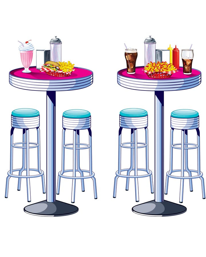 50s 2 Pack Soda Shop Tables and Stool Cutouts