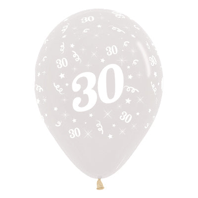 Sempertex 30cm Age 30 Crystal Clear Latex Balloons 6PK Pack of 6