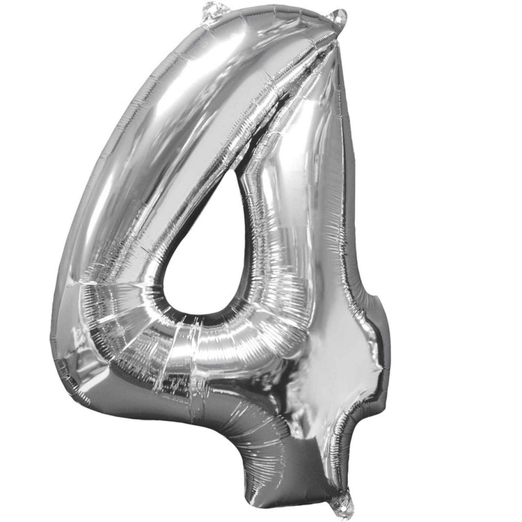 Mid-Size Shape Silver Numeral 4 Balloon