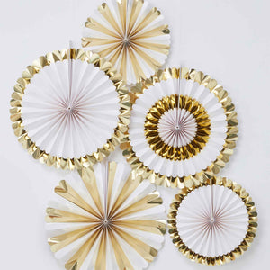 Oh Baby! Fan Decorations Gold And White Pack of 5