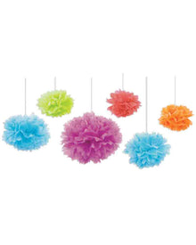 Multi Tissue Fluffy Hanging Decorations Pack of 6