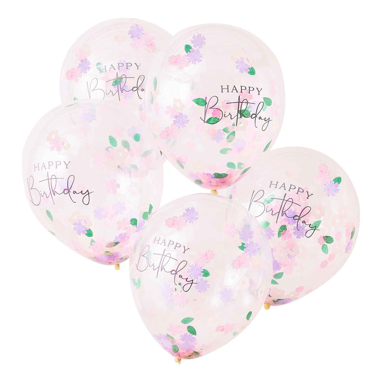 Lets ParTea 30cm Balloons Confetti Happy Birthday Pack of 5