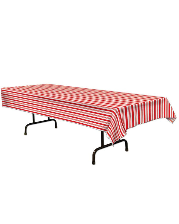 Christmas Red and White Striped Plastic Tablecover