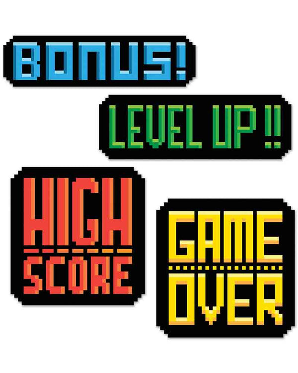 8 Bit Action Sign Cutouts Pack of 4