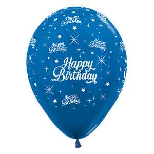 Sempertex 30cm Happy Birthday Twinkling Stars Metallic Blue Latex Balloons, 25PK Pack of 25