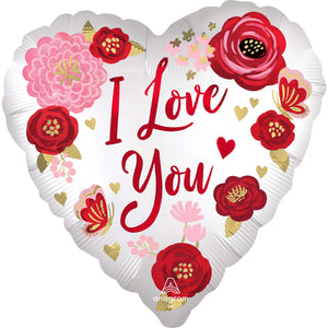 Valentines Day I Love You Satin Flowers 45cm Foil Balloon