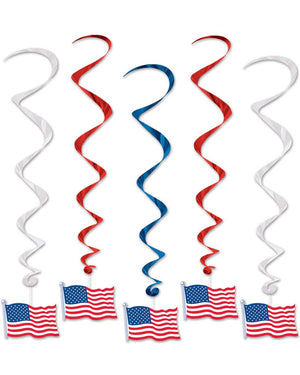 American Flag Whirl Decorations Pack of 5