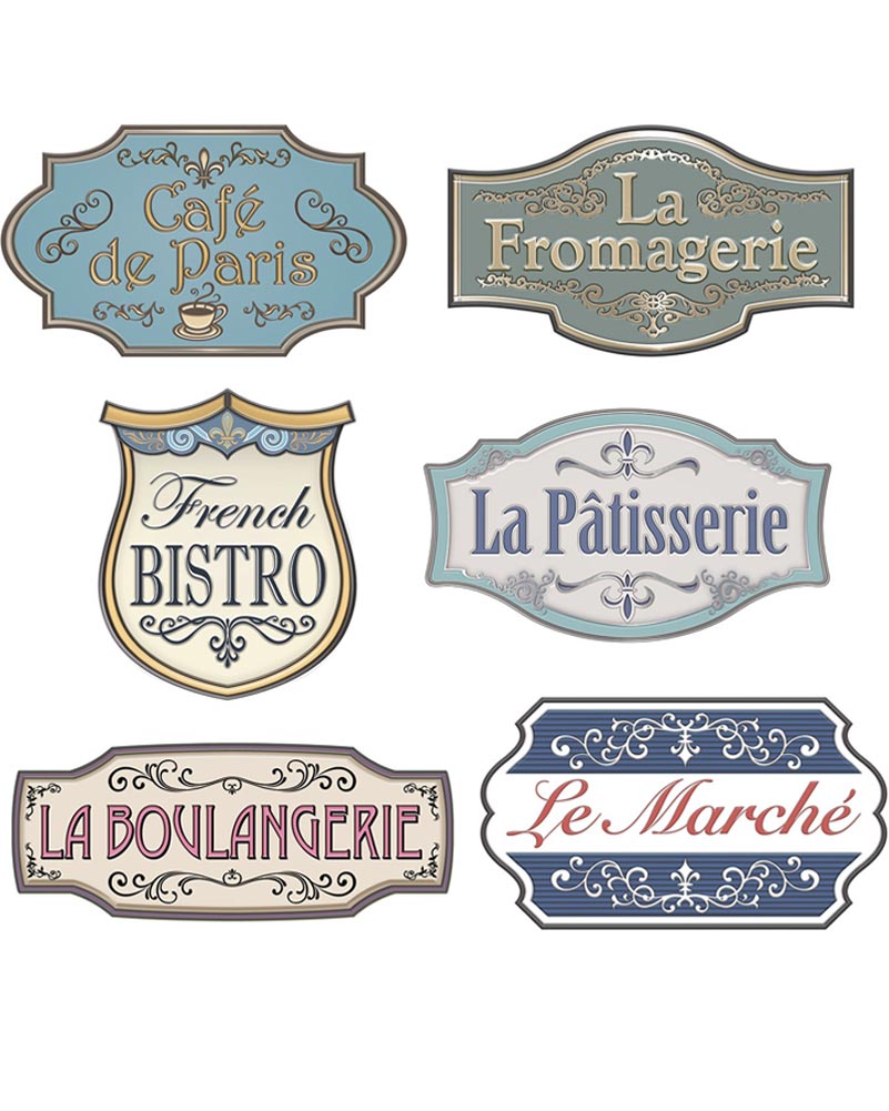 French Shop Sign Cutouts Pack of 6