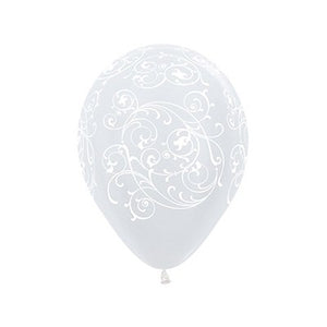 Sempertex 30cm Filigree Satin Pearl White Latex Balloons 12PK Pack of 12