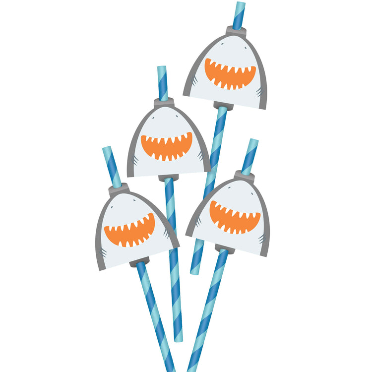 Ahoy Birthday Straws with Shark Heads Pack of 12