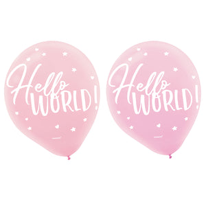 Oh Baby Girl 30cm Assorted Hello World Latex Balloons Pack of 15