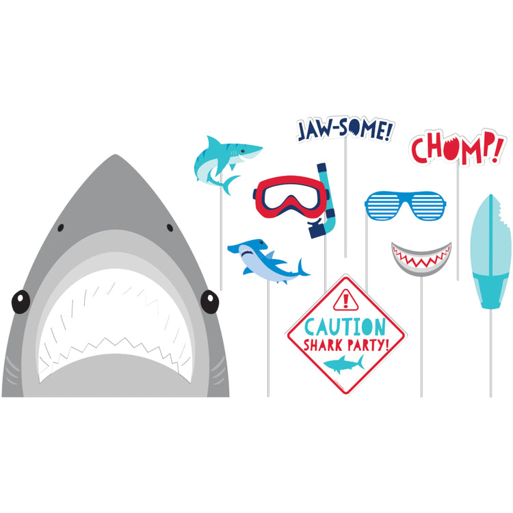 Shark Party Photo Booth Props Assorted Designs Pack of 10