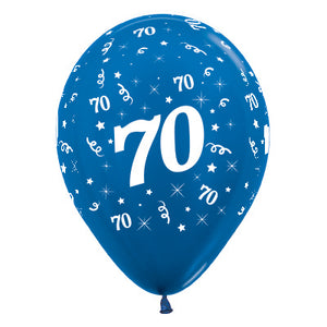 Sempertex 30cm Age 70 Metallic Blue Latex Balloons, 6PK Pack of 6