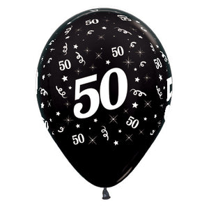 Sempertex 30cm Age 50 Metallic Black Latex Balloons, 6PK Pack of 6