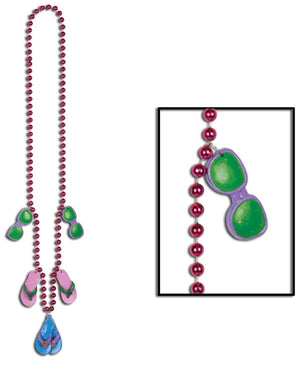 Hawaiian Beaded Necklace with Thong Medallions