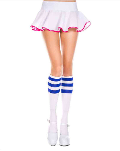 Acrylic White Knee High Striped Blue Socks