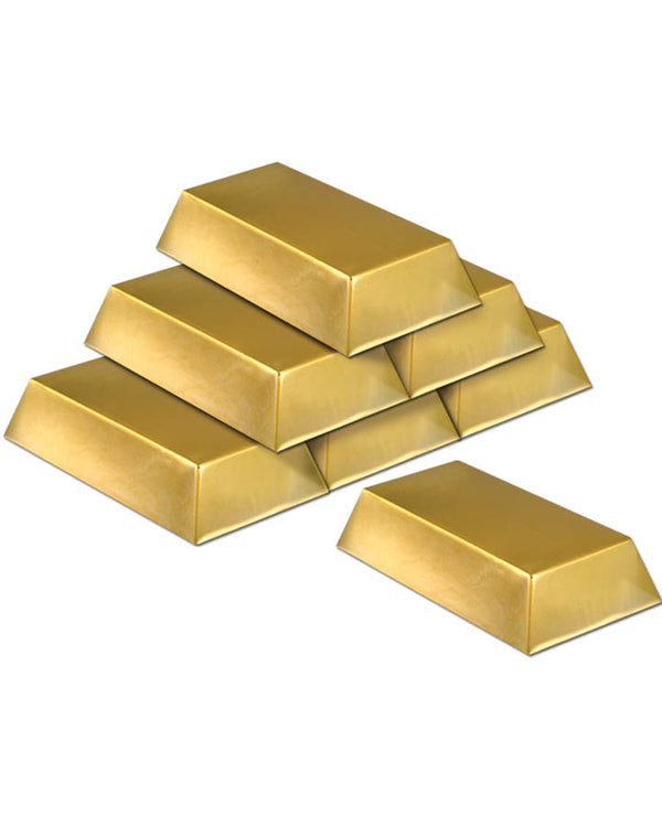 Plastic Gold Bar Decorations Pack of 6