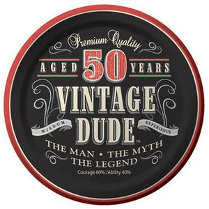 Vintage Dude 50th Birthday Lunch Plates Paper 18cm Pack of 8