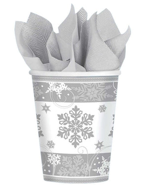 Christmas Sparkling Snowflake 266ml Paper Cups Pack of 8