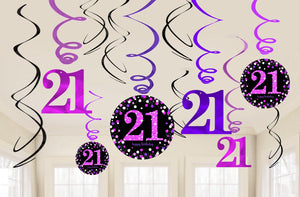 Pink Celebration 21st Hanging Swirl Decorations Pack of 12