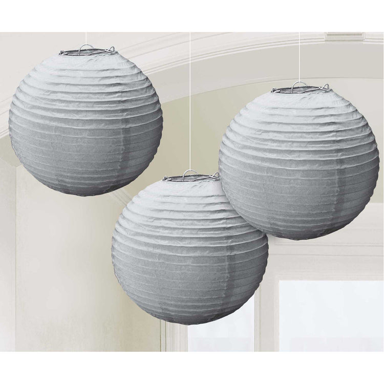 Silver Round Paper Lanterns Pack of 3