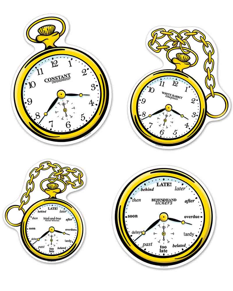 Alice in Wonderland Clock Cutouts Pack of 4