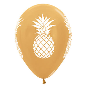 Sempertex 30cm Tropical Pineapple Metallic Gold Latex Balloons 6PK Pack of 6