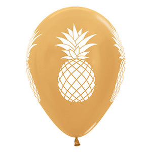 Sempertex 30cm Tropical Pineapple Metallic Gold Latex Balloons, 6PK Pack of 6