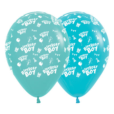 Sempertex 30cm Birthday Boy Fashion Aquamarine & Caribbean Blue Latex Balloons, 25PK Pack of 25