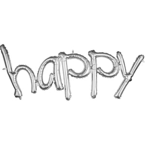 Script Phrase happy Silver Balloon