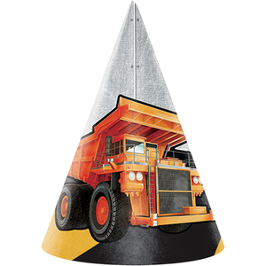 Big Dig Construction Cone Shaped Party Hats Pack of 8