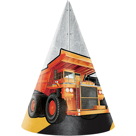 Big Dig Construction Cone Shaped Party Hats Pack of 8