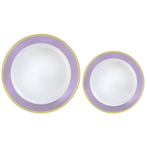 Premium Plastic Plates Hot Stamped with Lavender Border Pack of 20