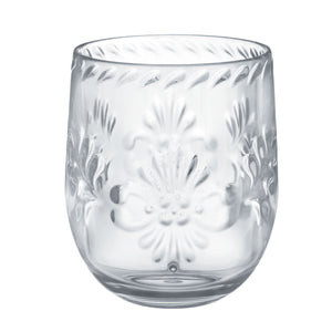 Boho Vibes Clear Floral Stemless Wine Glass Debossed Finish