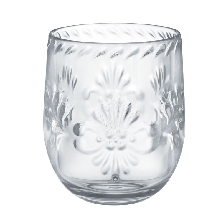 Boho Vibes Clear Floral Stemless Wine Glass Debossed Finish