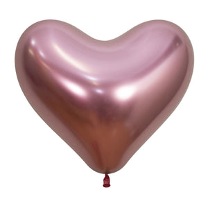 Sempertex 35cm Hearts Metallic Reflex Pink Latex Balloons 909 12PK Pack of 12