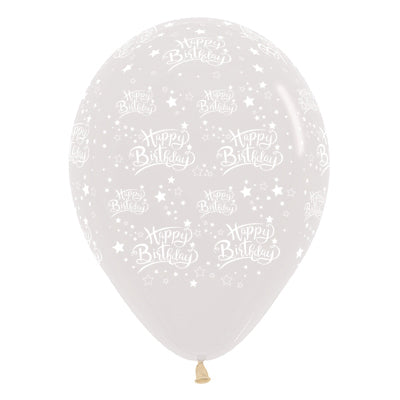 Sempertex 30cm Happy Birthday Stars Crystal Clear Latex Balloons, 25PK Pack of 25