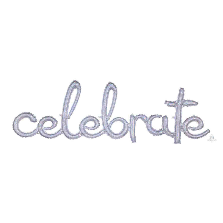 Script Phrase celebrate Silver Holographic Balloon