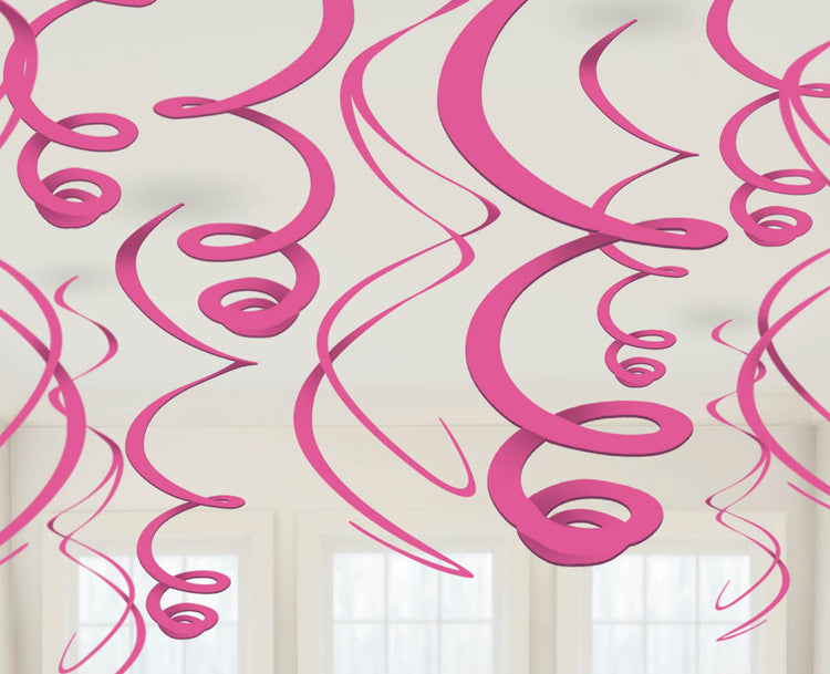 Bright Pink Hanging Swirl Decorations Pack of 12