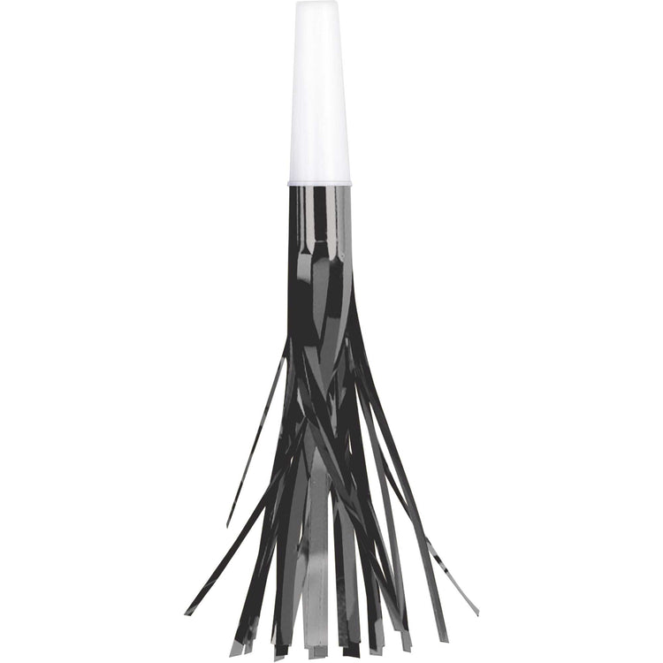 New Years Foil Fringed Squawkers Black Silver & Gold Pack of 8
