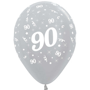 Sempertex 30cm Age 90 Satin Pearl Silver Latex Balloons 25Pk