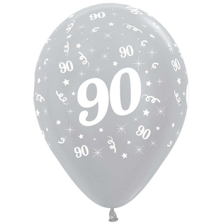 Sempertex 30cm Age 90 Satin Pearl Silver Latex Balloons 25Pk