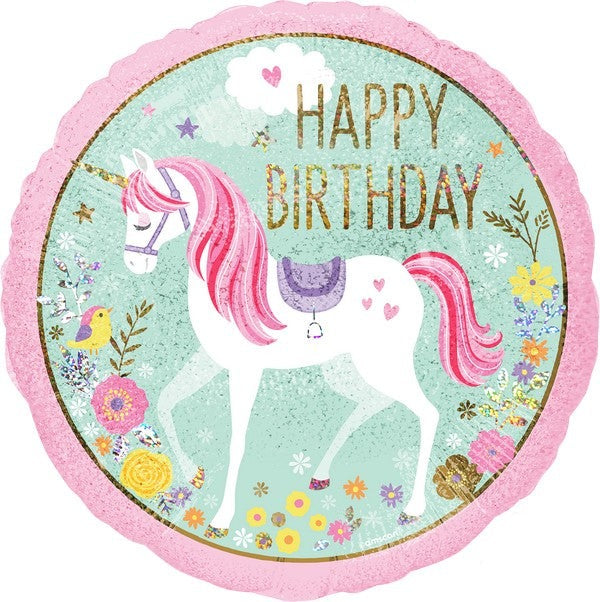 45cm Standard Holographic Magical Unicorn Happy Birthday S55