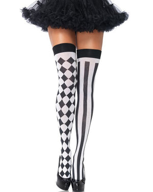Black and White Harlequin Thigh High Stockings