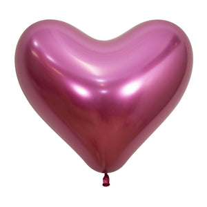 Sempertex 35cm Hearts Metallic Reflex Fuchsia Latex Balloons 912 12PK Pack of 12