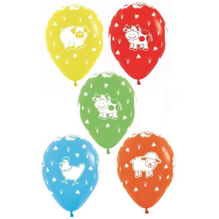 Sempertex 30cm Farm Animals Fashion Assorted Latex Balloons 12PK Pack of 12