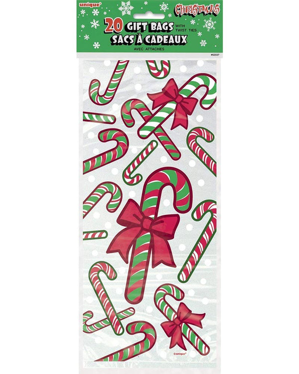 Christmas Candy Canes Cello Bags Pack of 20