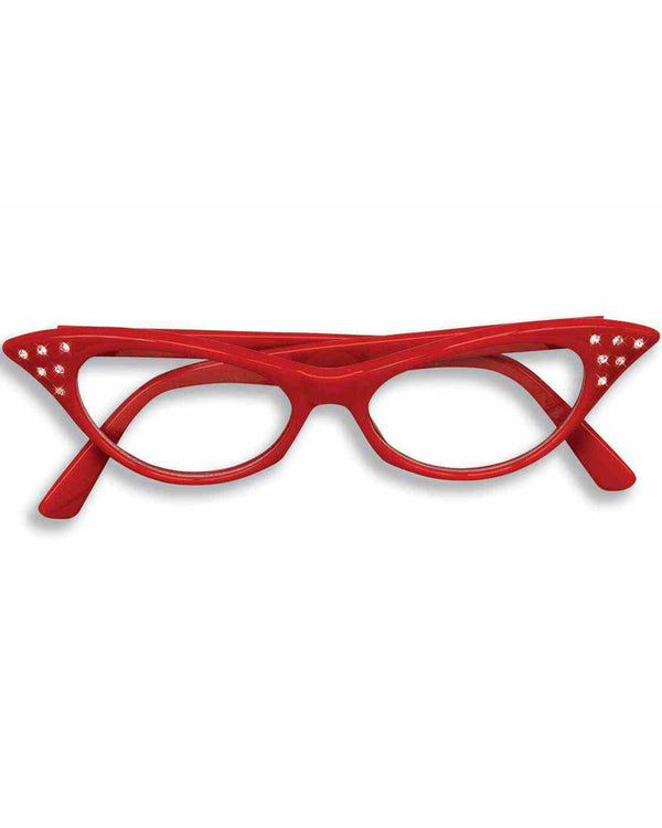 50s Red Cat Eye Rhinestone Glasses